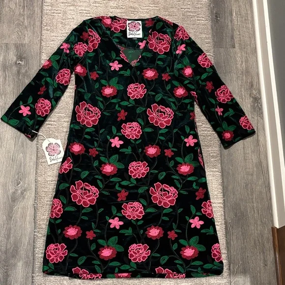 Lesley Evers Equipment Rose Aubrey Floral Shift Black Dress Size L - Picture 2 of 5